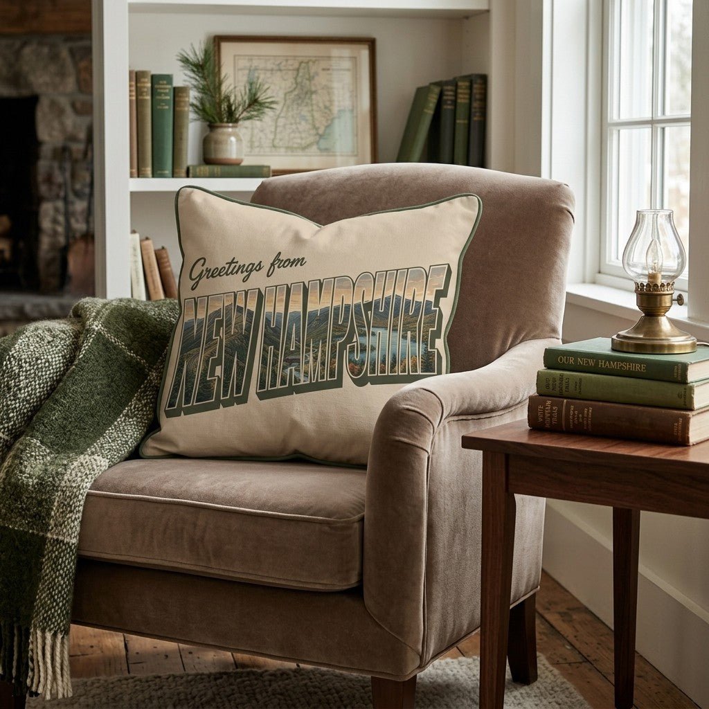 Greetings From New Hampshire Throw Pillow - Hillcroft Home