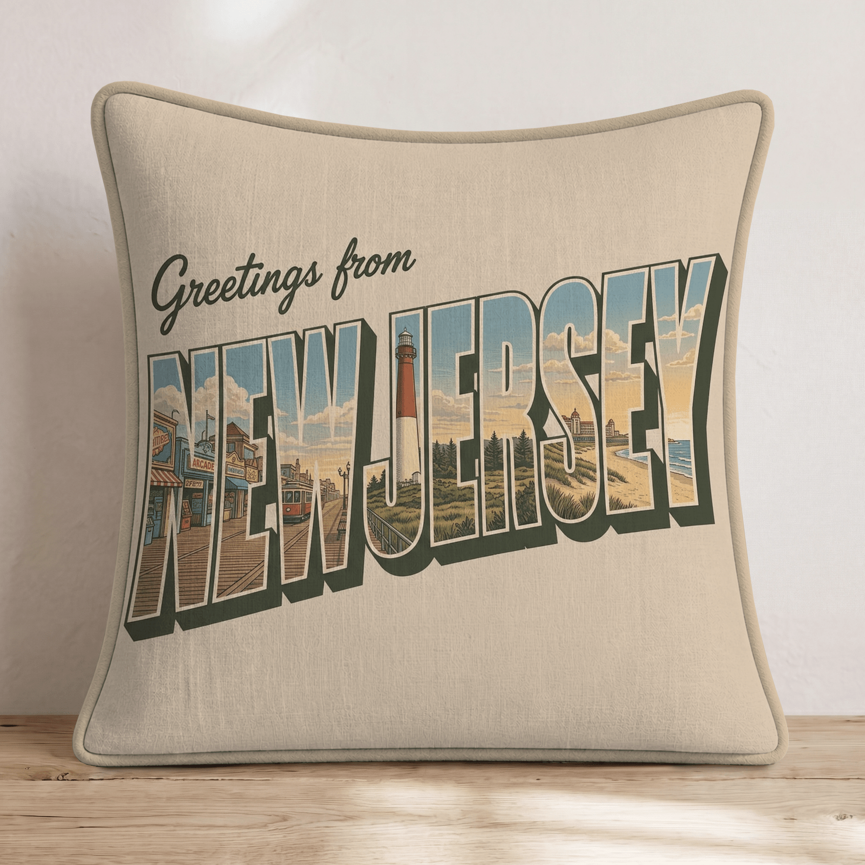 Greetings From New Jersey Throw Pillow - Hillcroft Home