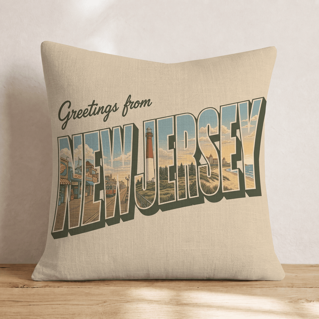 Greetings From New Jersey Throw Pillow - Hillcroft Home