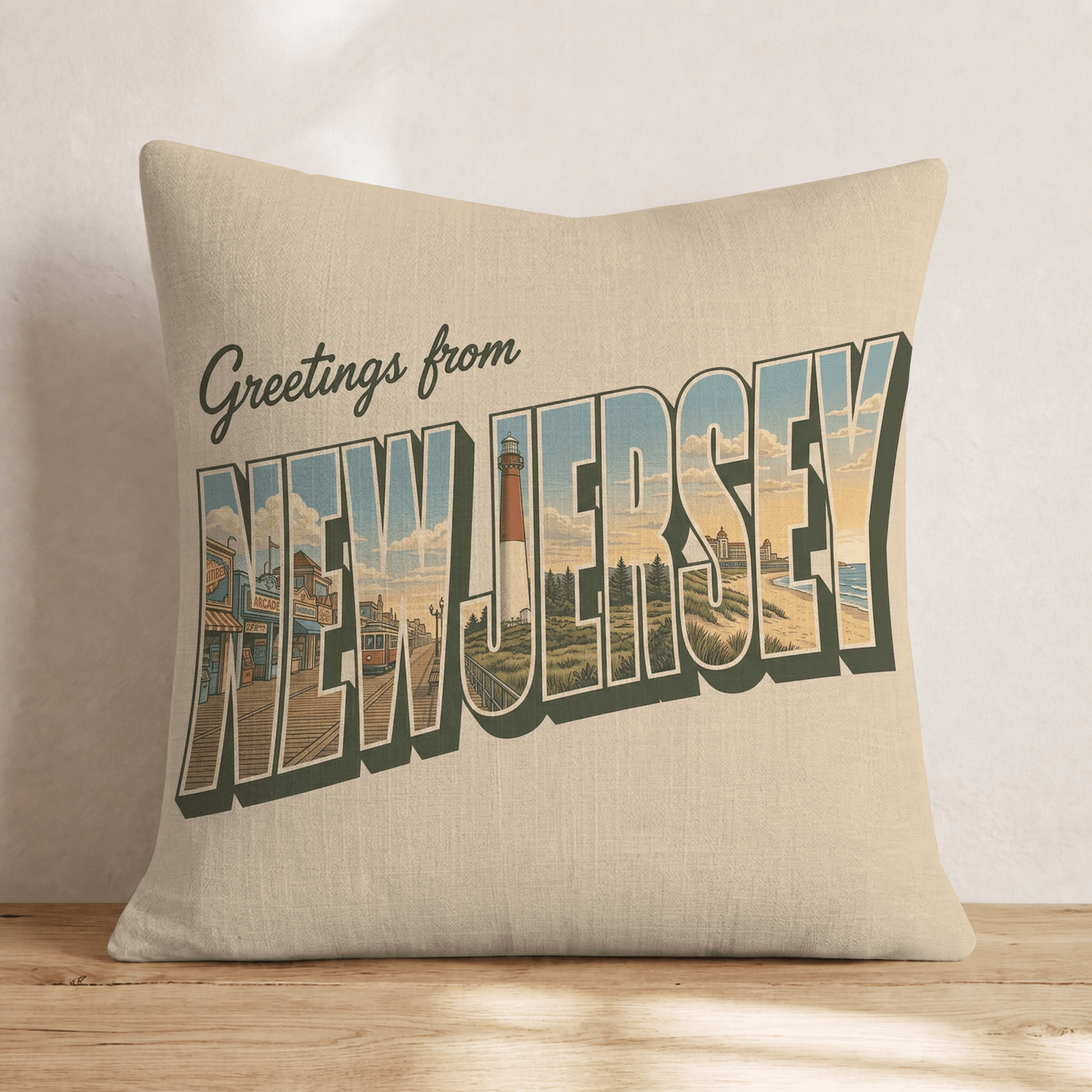 Greetings From New Jersey Throw Pillow - Hillcroft Home