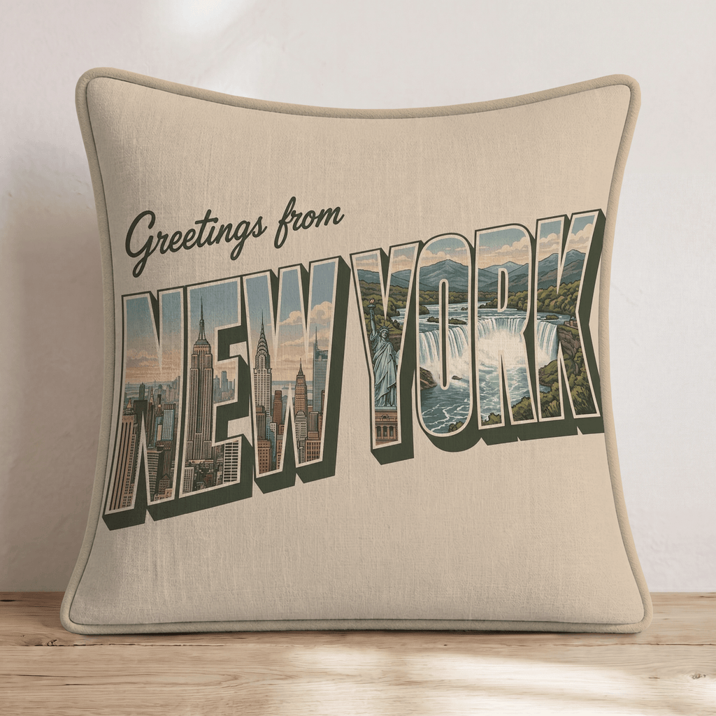 Greetings From New York Throw Pillow - Hillcroft Home
