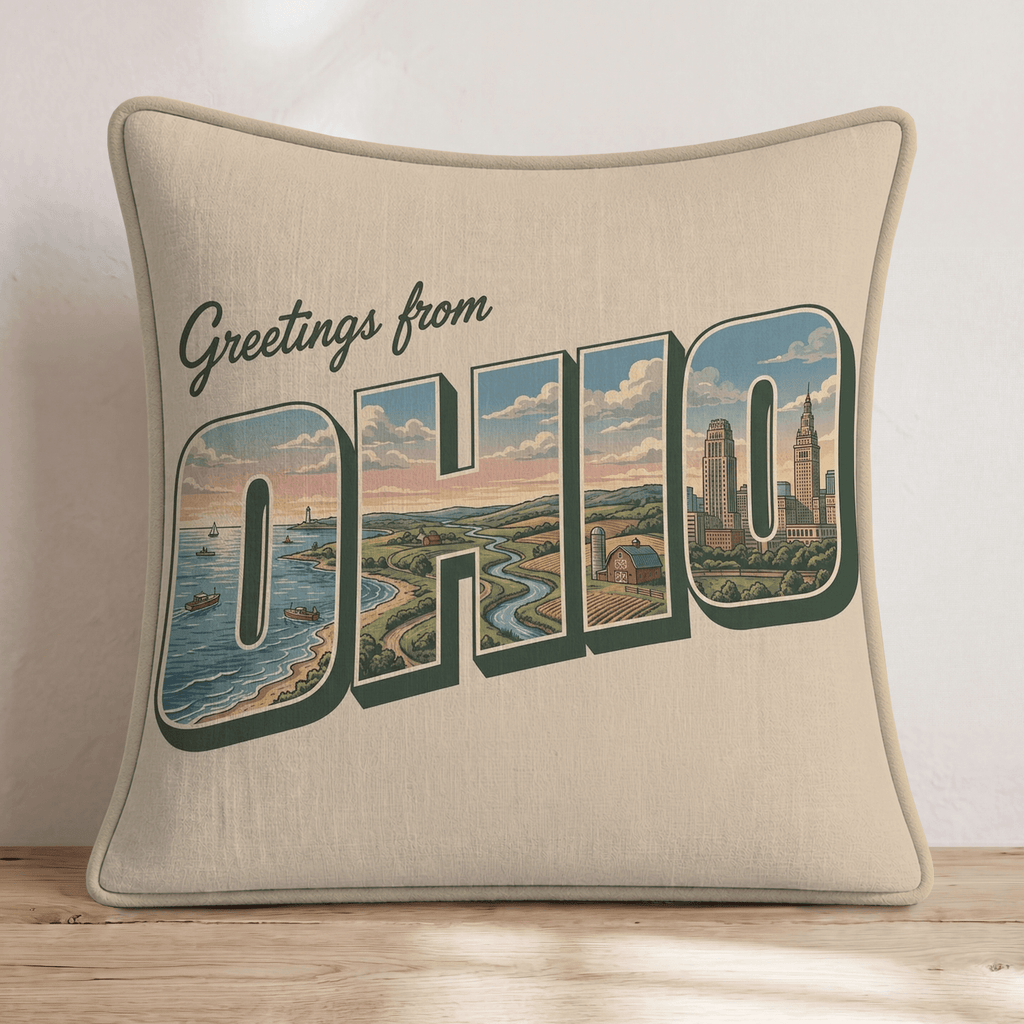 Greetings From Ohio Throw Pillow - Hillcroft Home