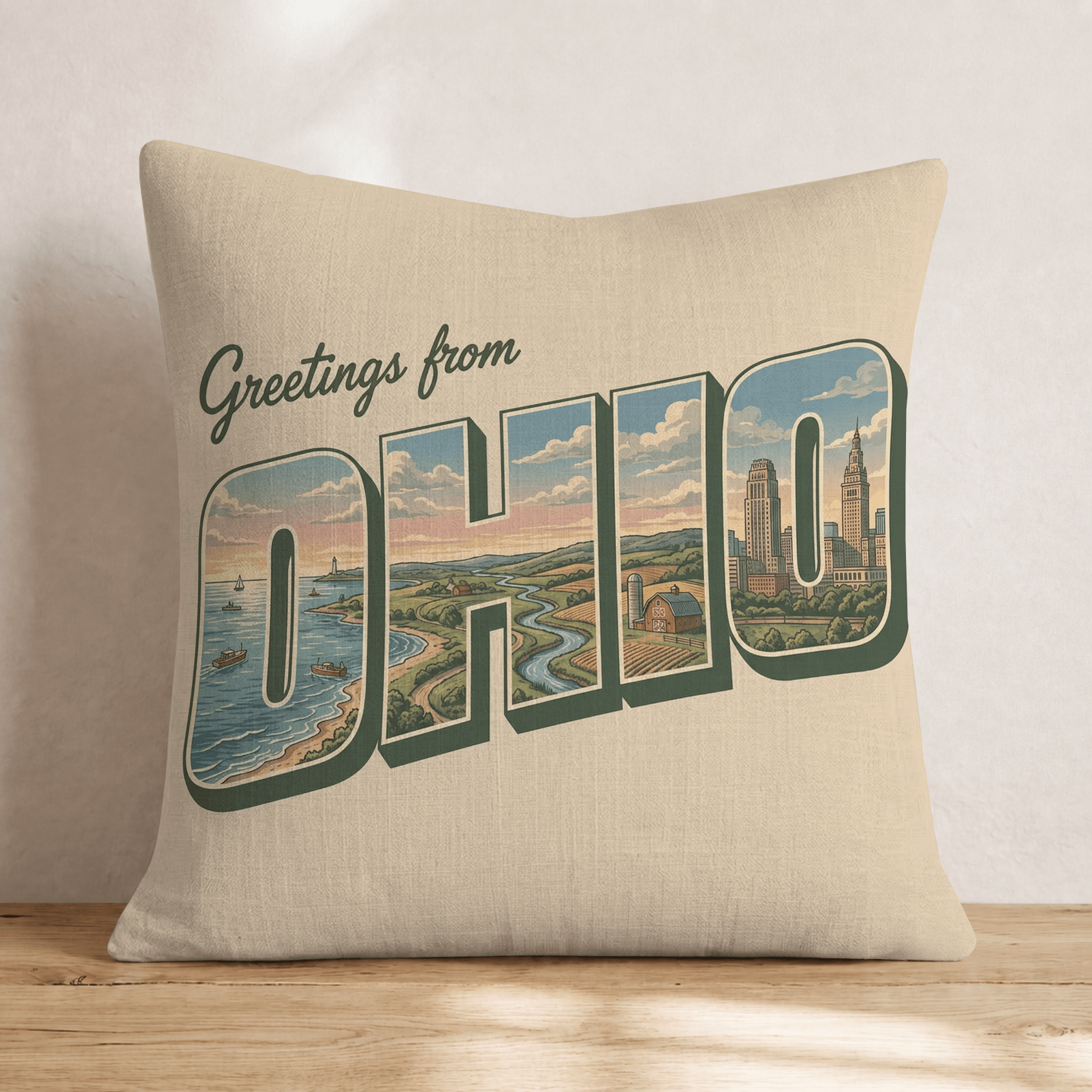 Greetings From Ohio Throw Pillow - Hillcroft Home