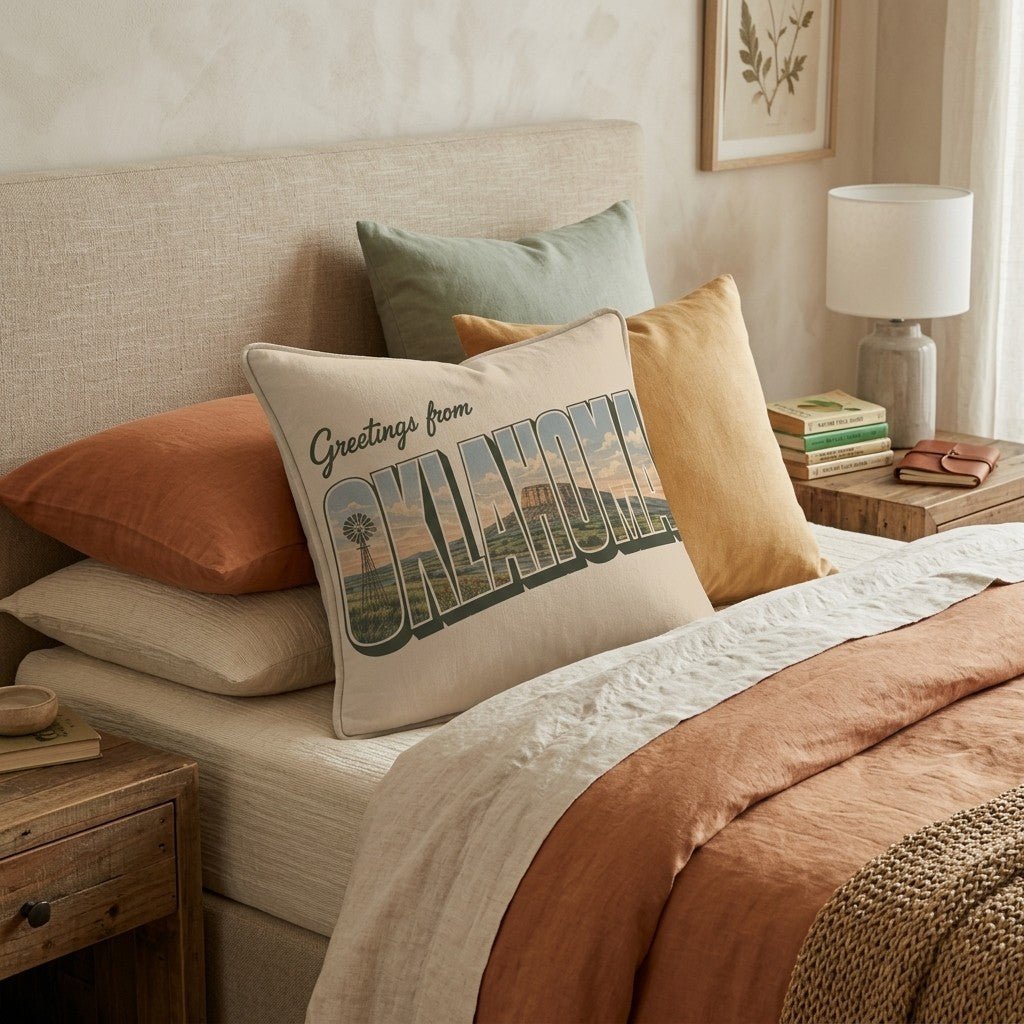 Greetings From Oklahoma Throw Pillow - Hillcroft Home