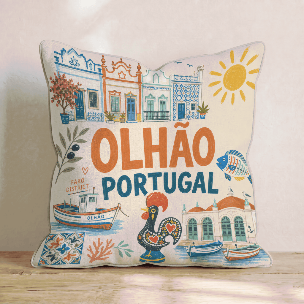 Greetings From Olhão Throw Pillow - Hillcroft Home