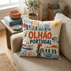 Greetings From Olhão Throw Pillow - Hillcroft Home