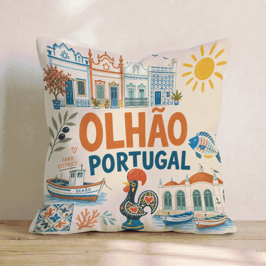 Greetings From Olhão Throw Pillow - Hillcroft Home