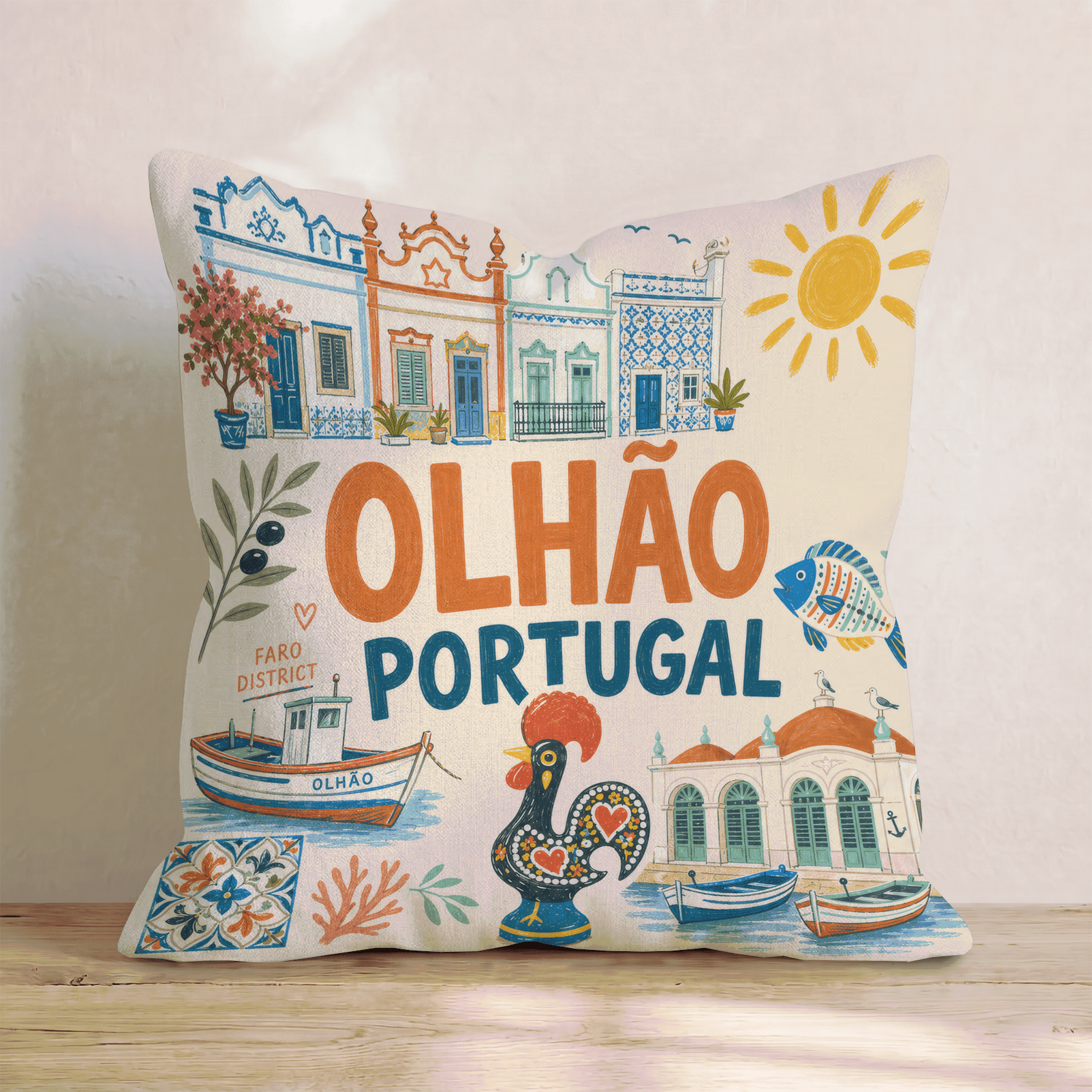 Greetings From Olhão Throw Pillow - Hillcroft Home