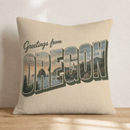 Greetings From Oregon Throw Pillow - Hillcroft Home