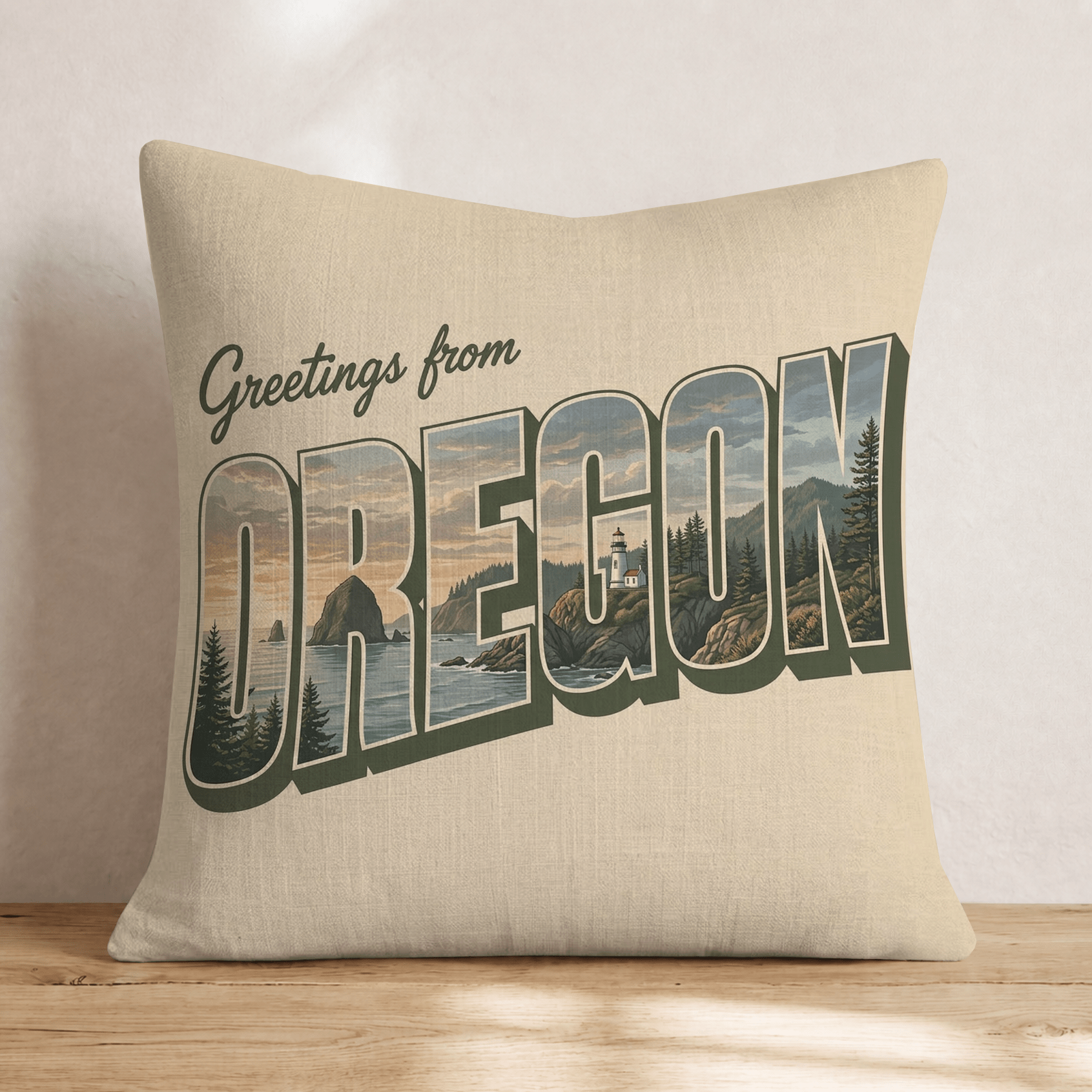 Greetings From Oregon Throw Pillow - Hillcroft Home