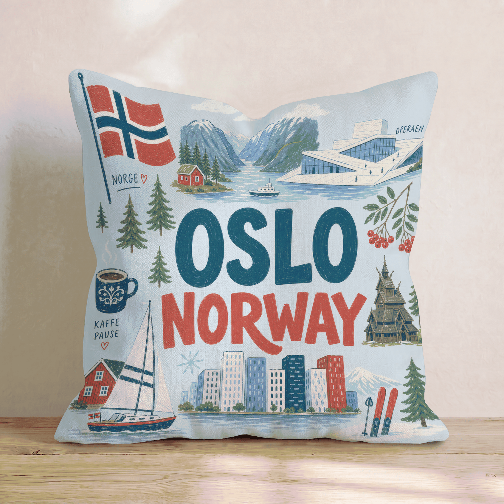 Greetings From Oslo Throw Pillow - Hillcroft Home