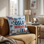 Greetings From Oslo Throw Pillow - Hillcroft Home