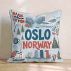 Greetings From Oslo Throw Pillow - Hillcroft Home