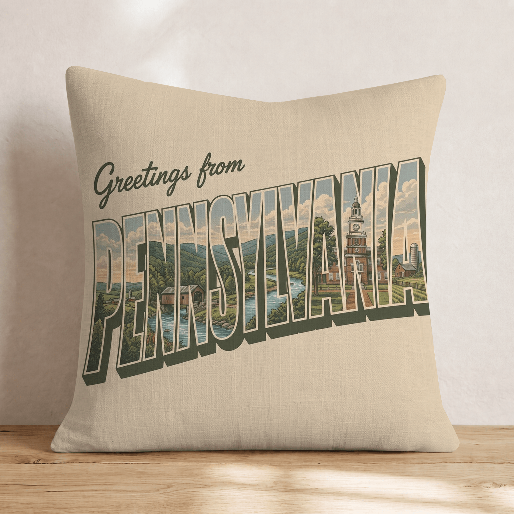 Greetings From Pennsylvania Throw Pillow - Hillcroft Home