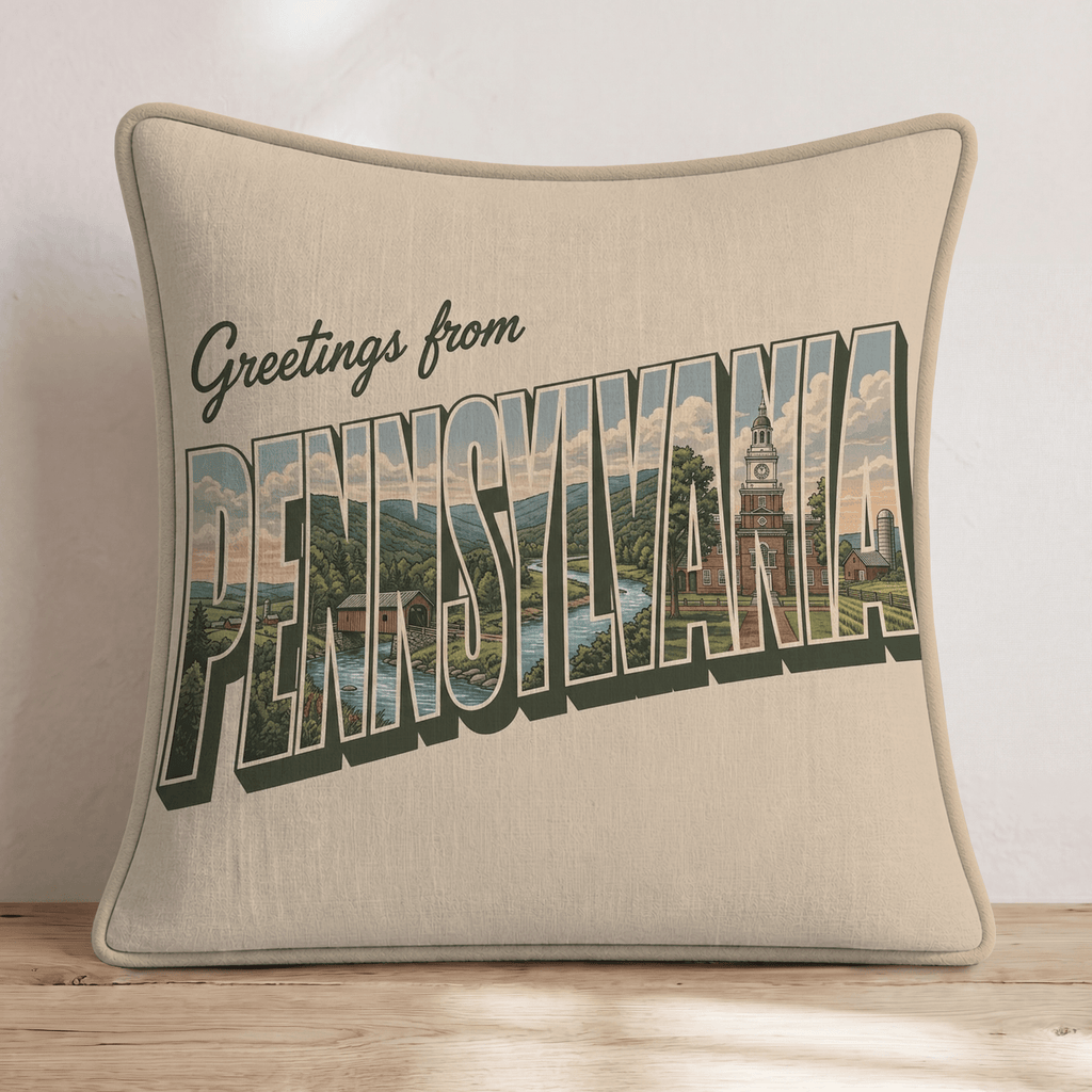 Greetings From Pennsylvania Throw Pillow - Hillcroft Home