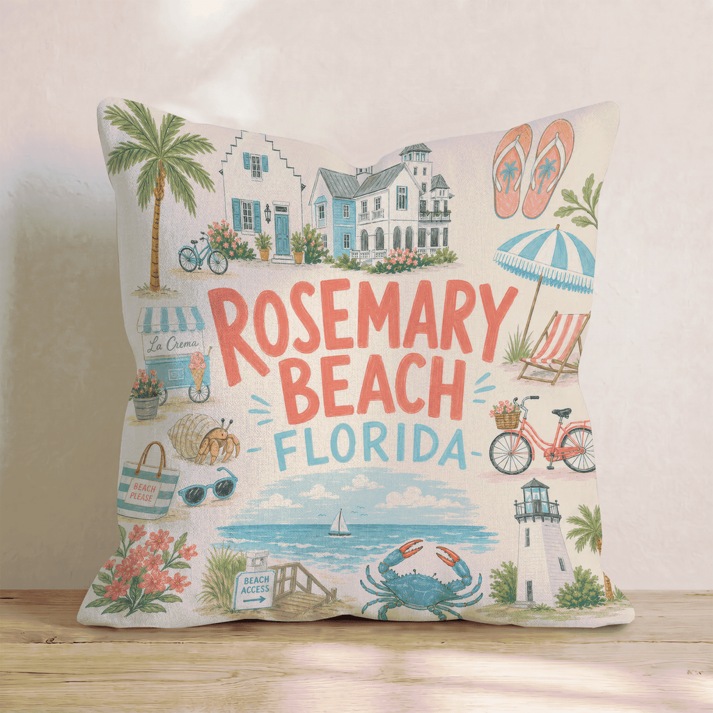 Greetings From Rosemary Beach Throw Pillow - Hillcroft Home