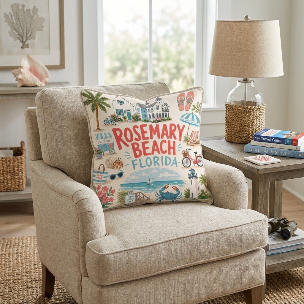 Greetings From Rosemary Beach Throw Pillow - Hillcroft Home