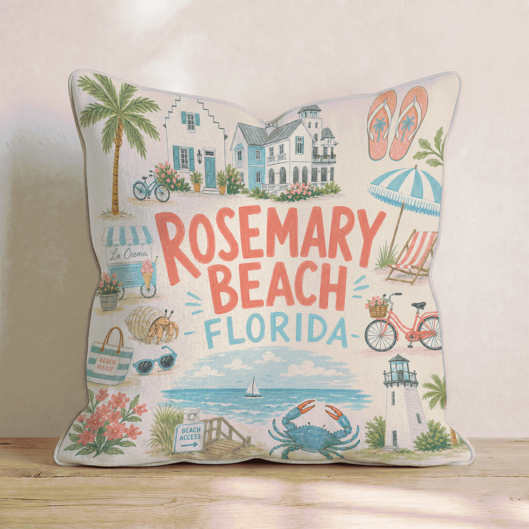 Greetings From Rosemary Beach Throw Pillow - Hillcroft Home