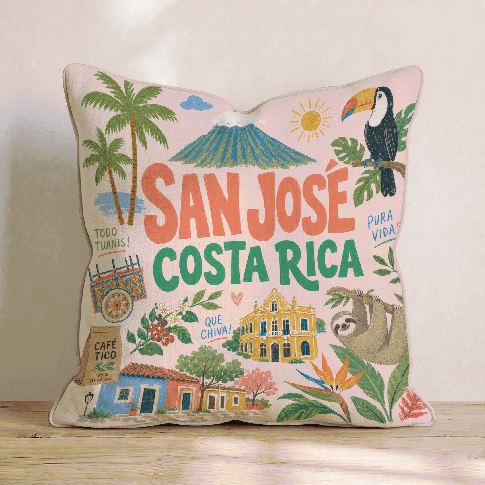 Greetings From San José Throw Pillow - Hillcroft Home