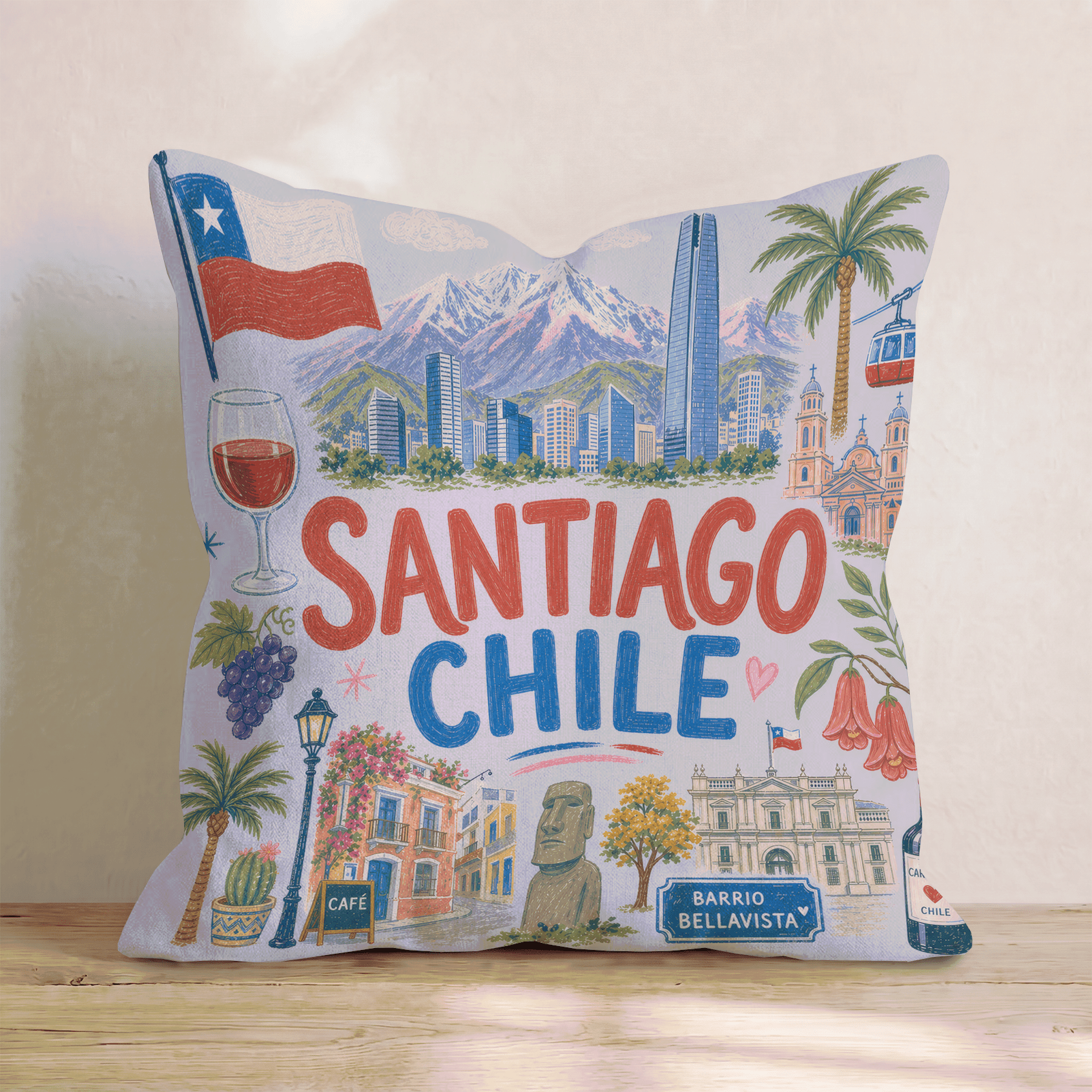 Greetings From Santiago Throw Pillow - Hillcroft Home