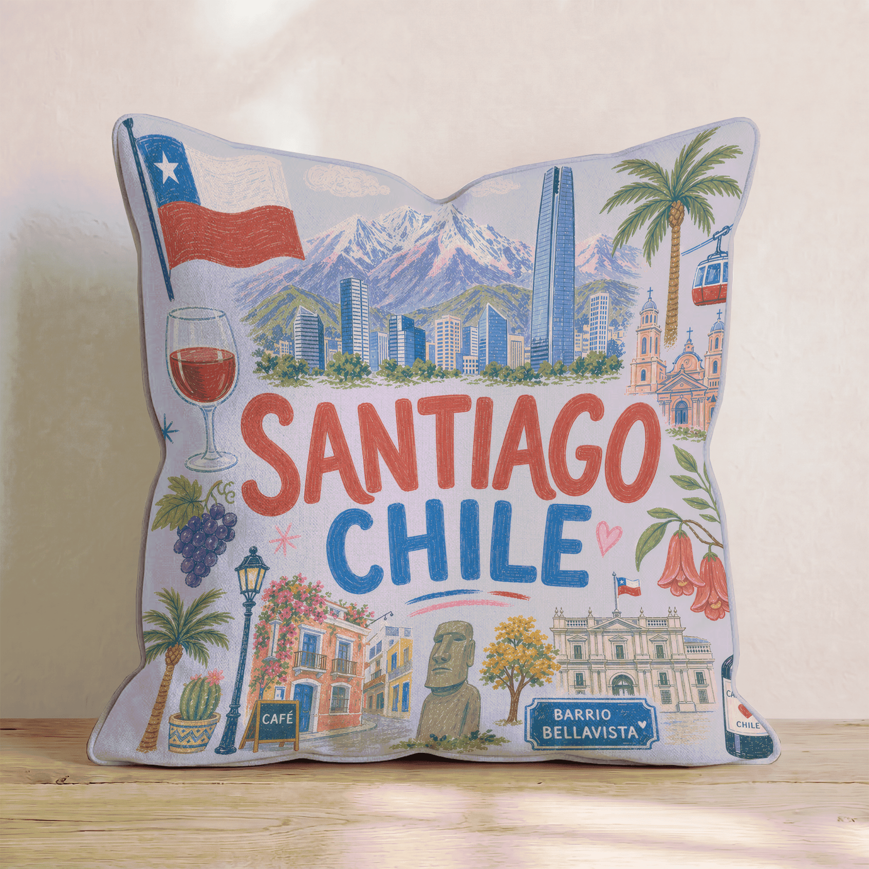 Greetings From Santiago Throw Pillow - Hillcroft Home