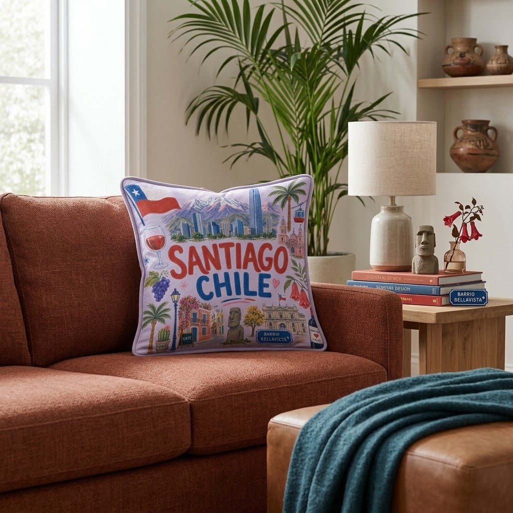 Greetings From Santiago Throw Pillow - Hillcroft Home
