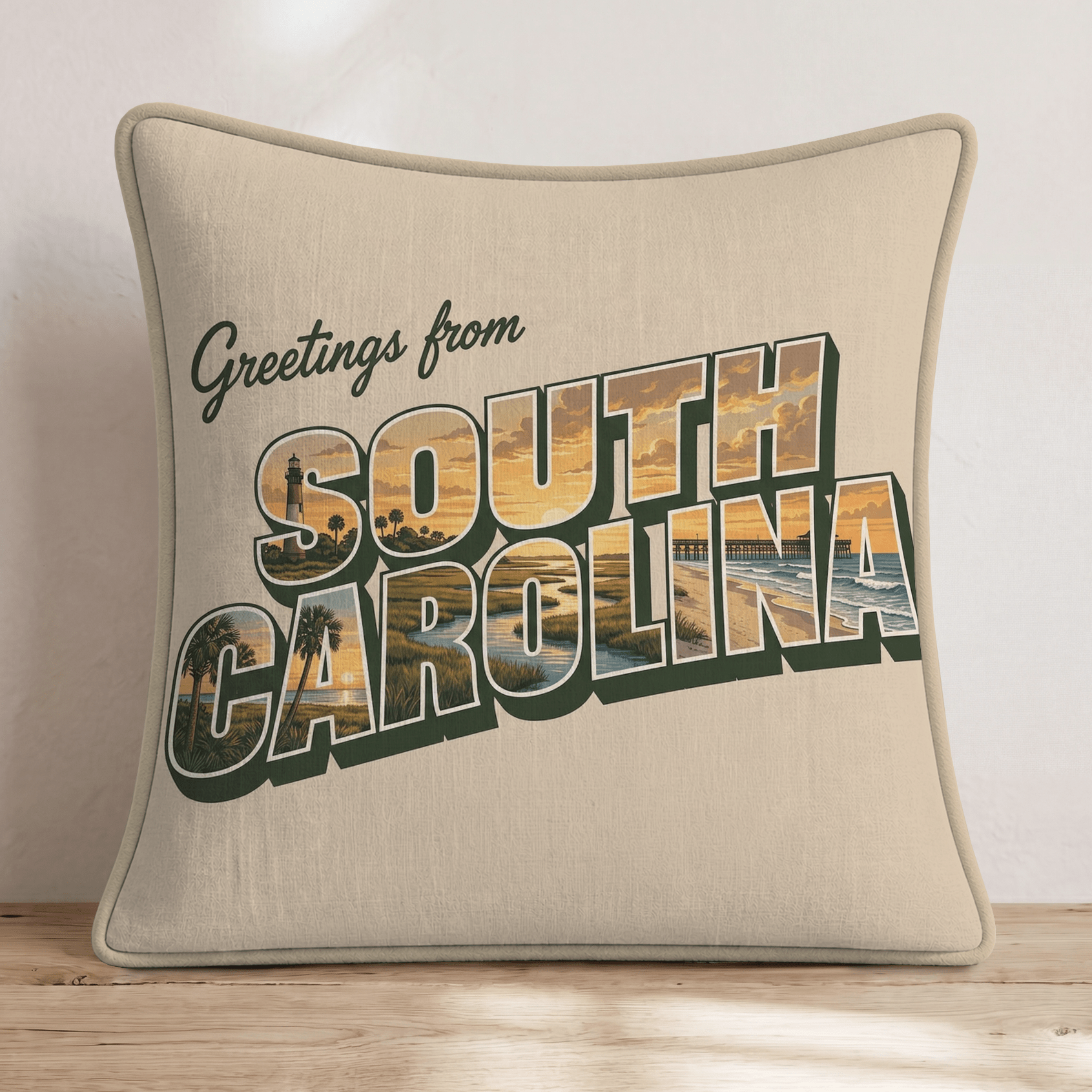 Greetings From South Carolina Throw Pillow - Hillcroft Home