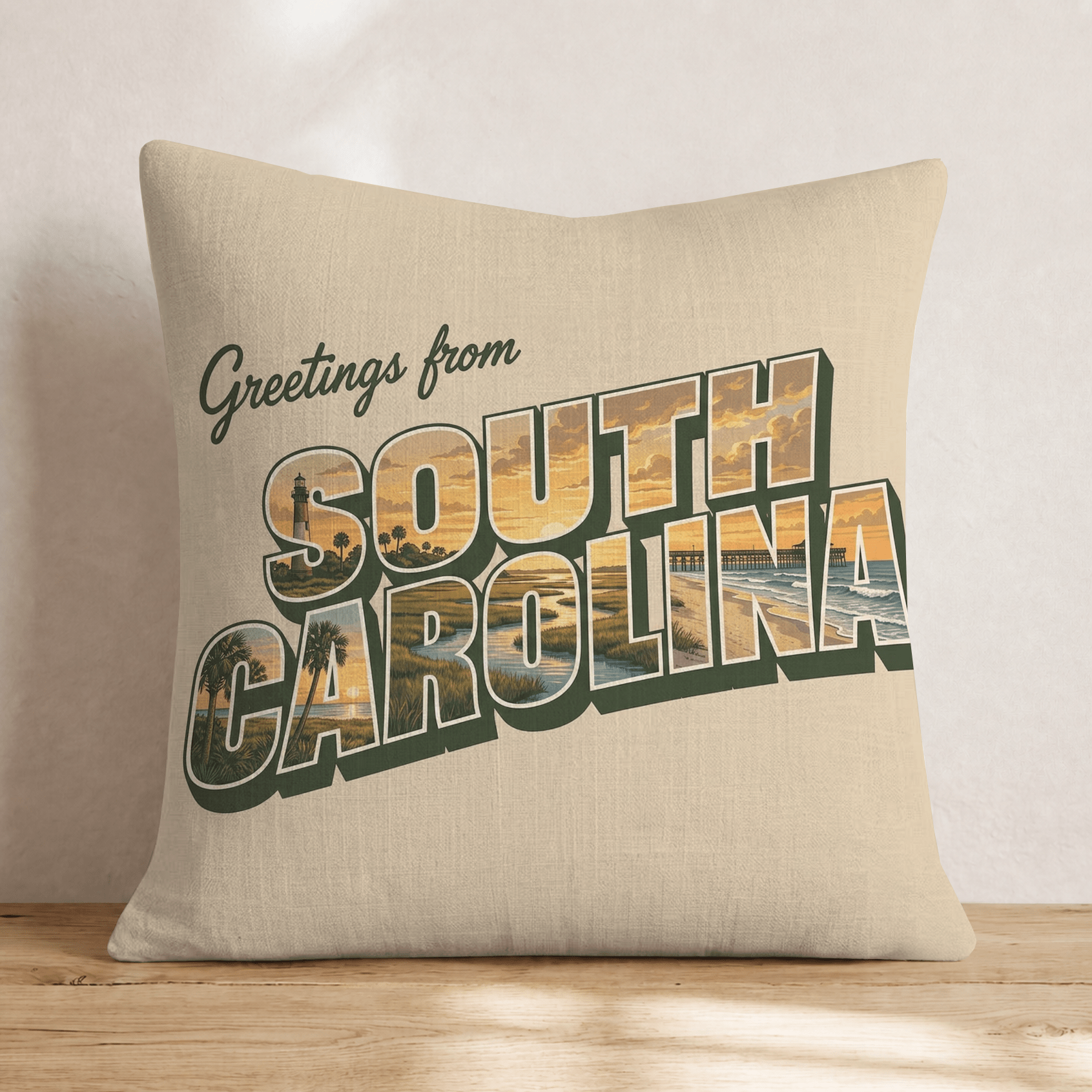 Greetings From South Carolina Throw Pillow - Hillcroft Home