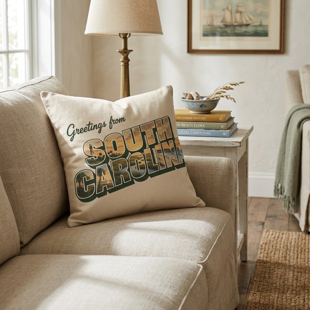 Greetings From South Carolina Throw Pillow - Hillcroft Home
