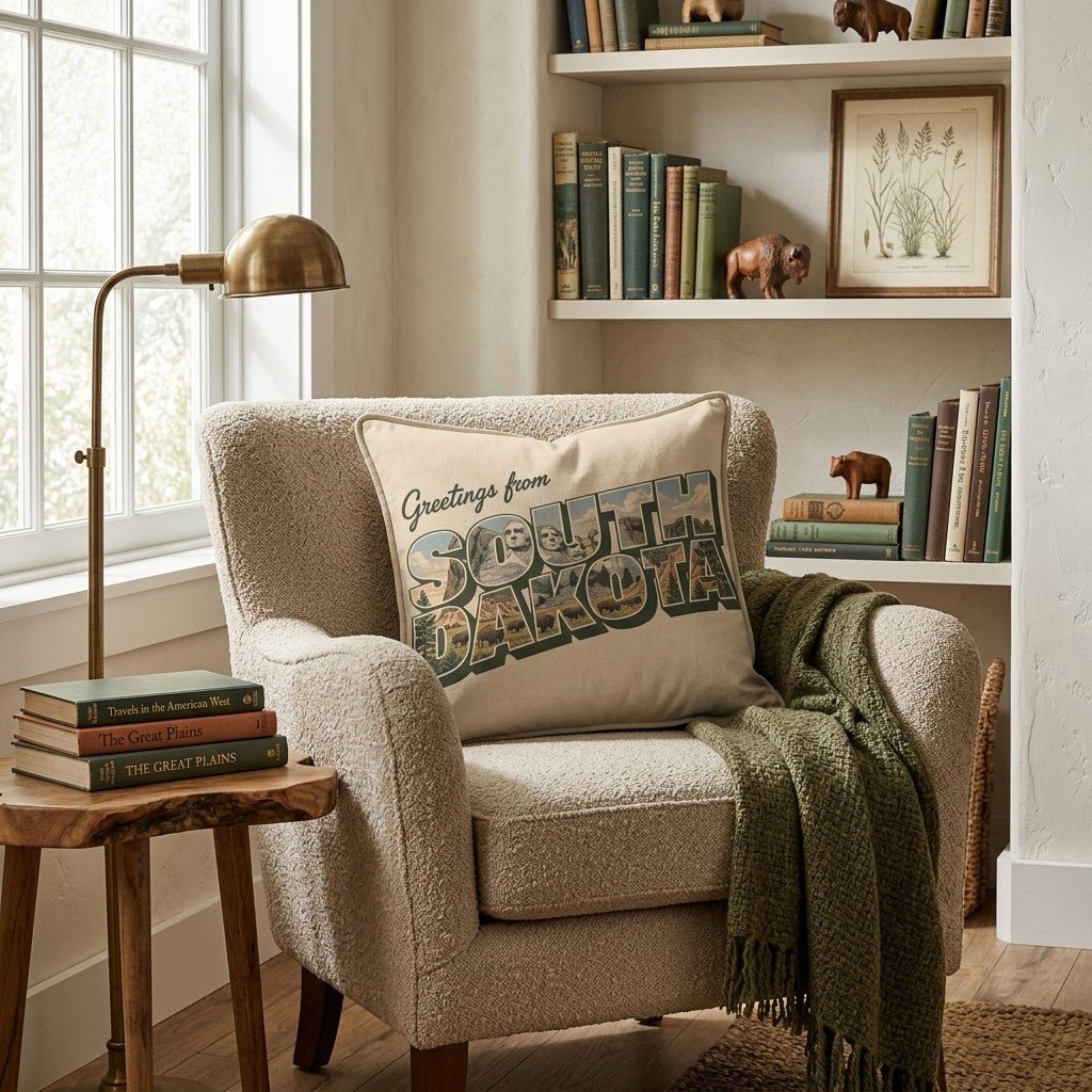 Greetings From South Dakota Throw Pillow - Hillcroft Home