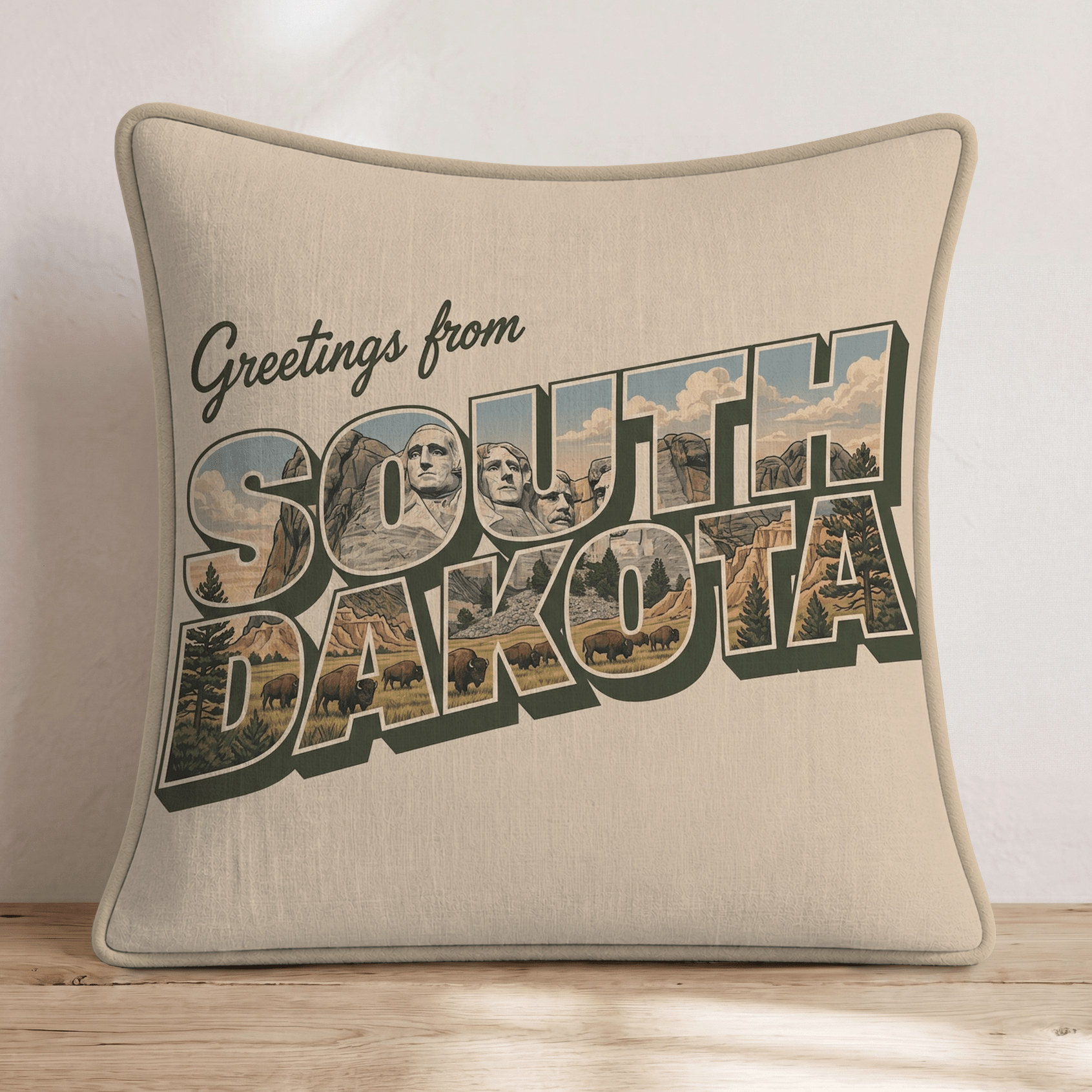 Greetings From South Dakota Throw Pillow - Hillcroft Home