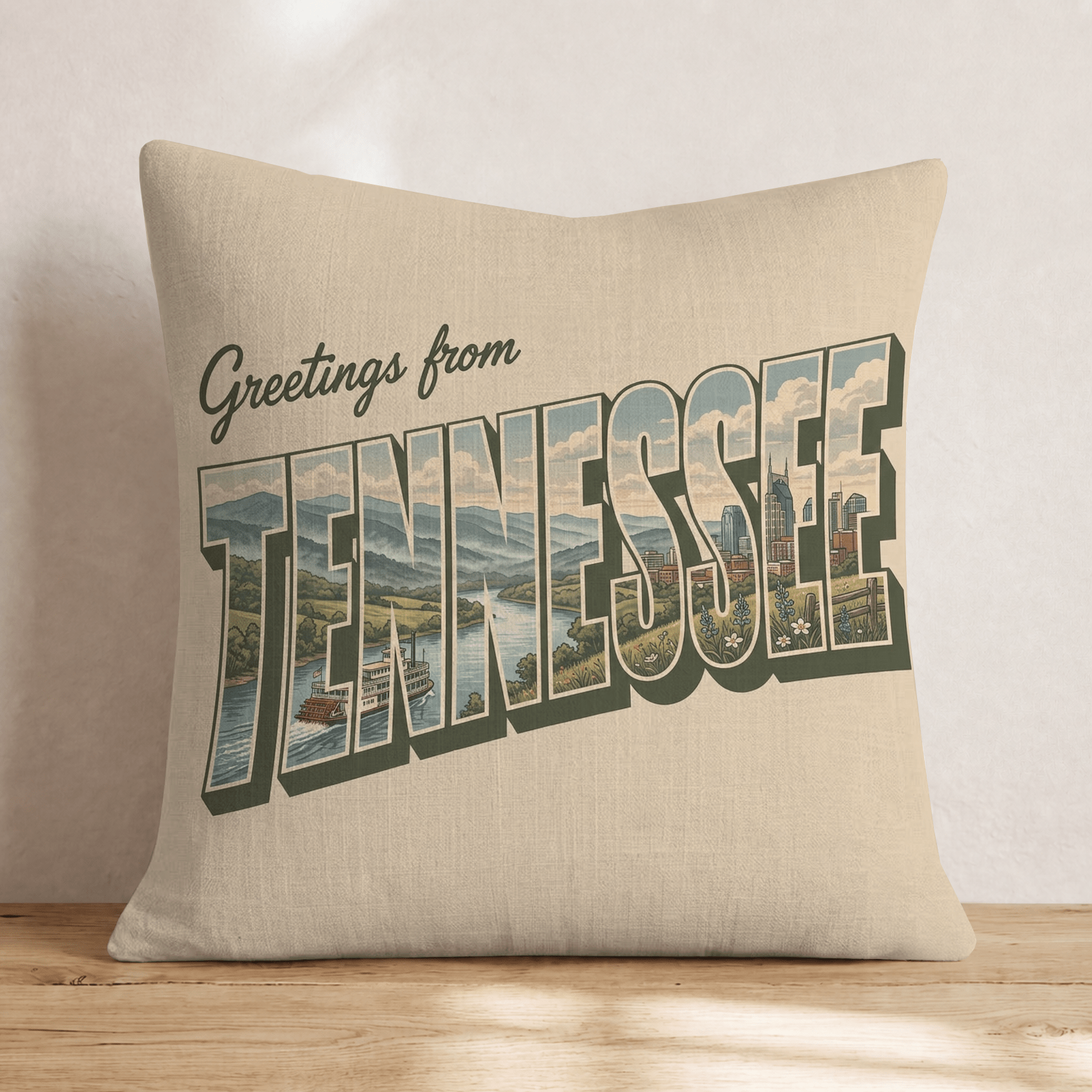 Greetings From Tennessee Throw Pillow - Hillcroft Home
