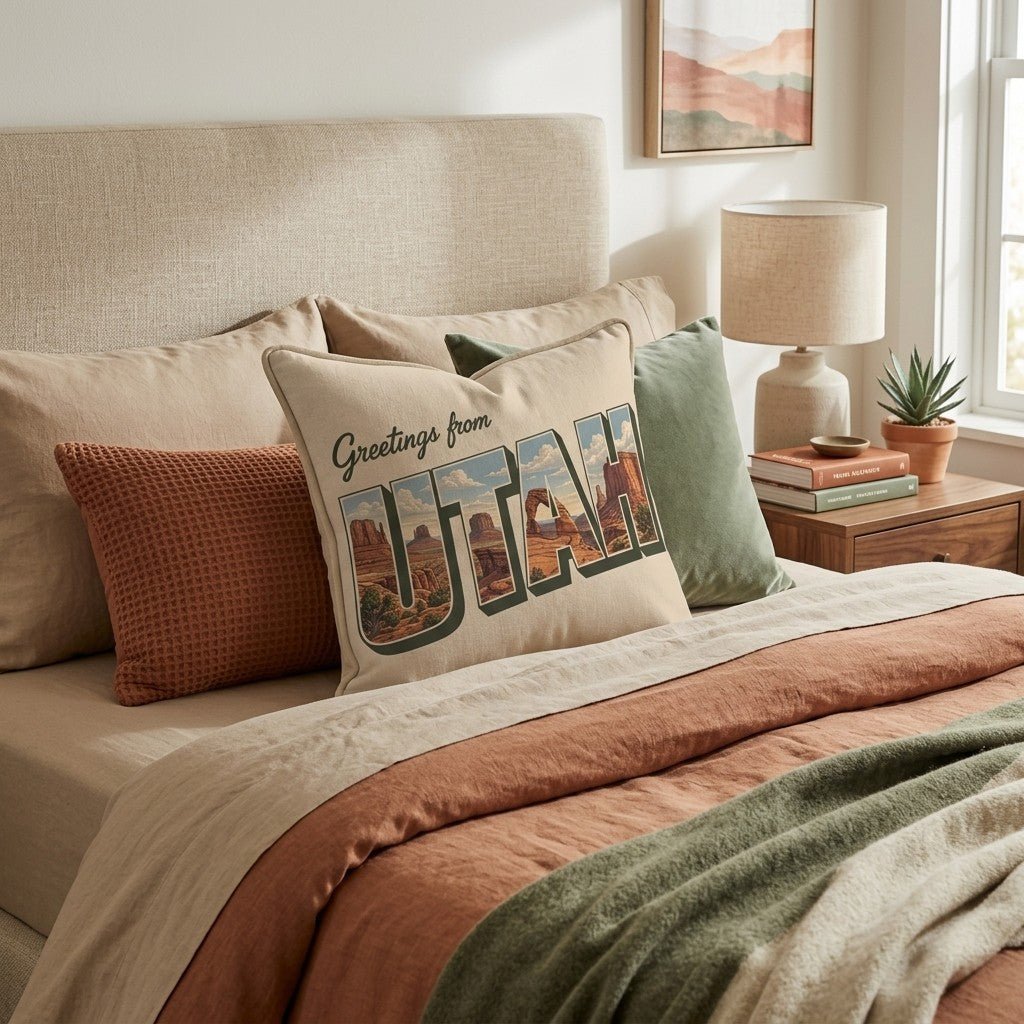 Greetings From Utah Throw Pillow - Hillcroft Home