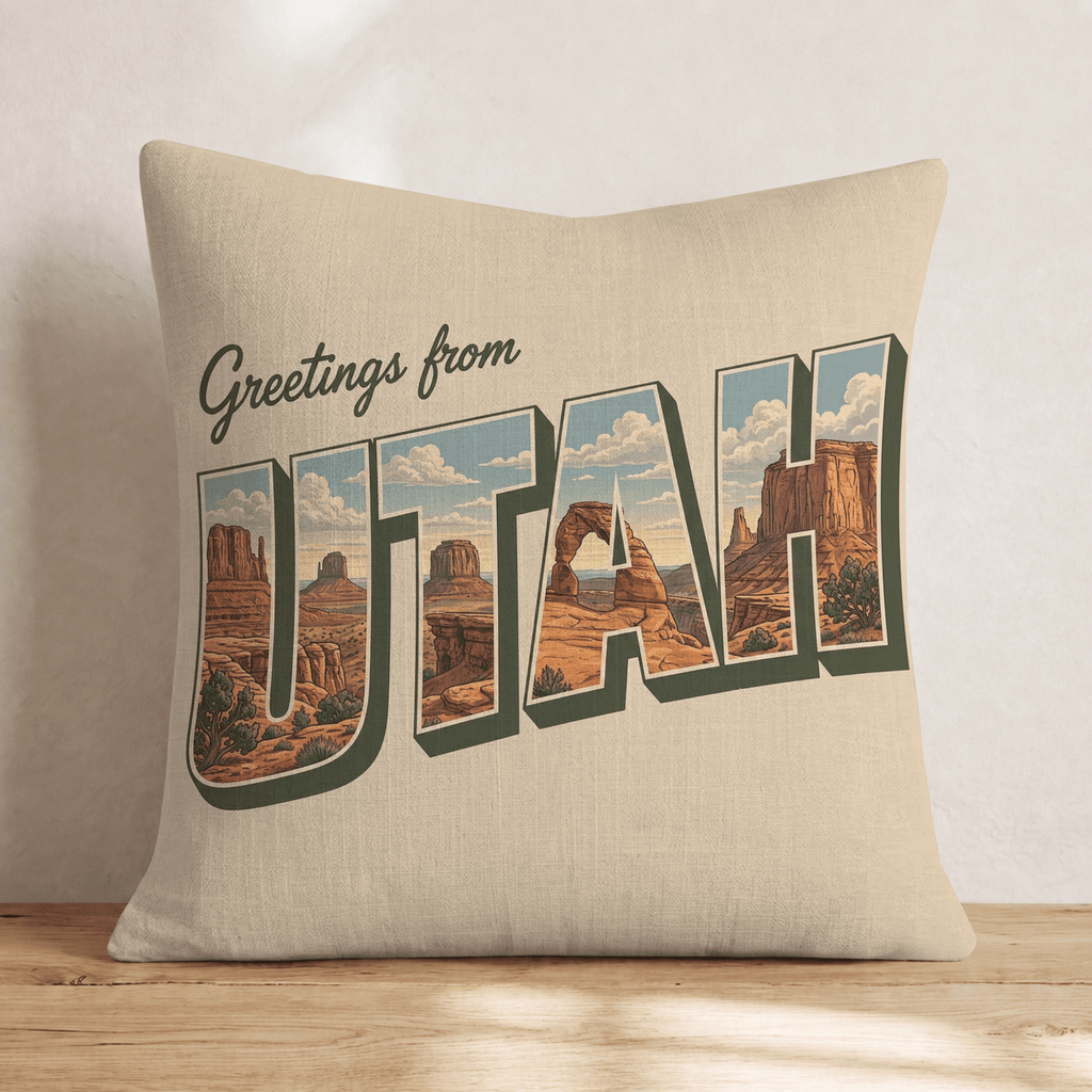 Greetings From Utah Throw Pillow - Hillcroft Home