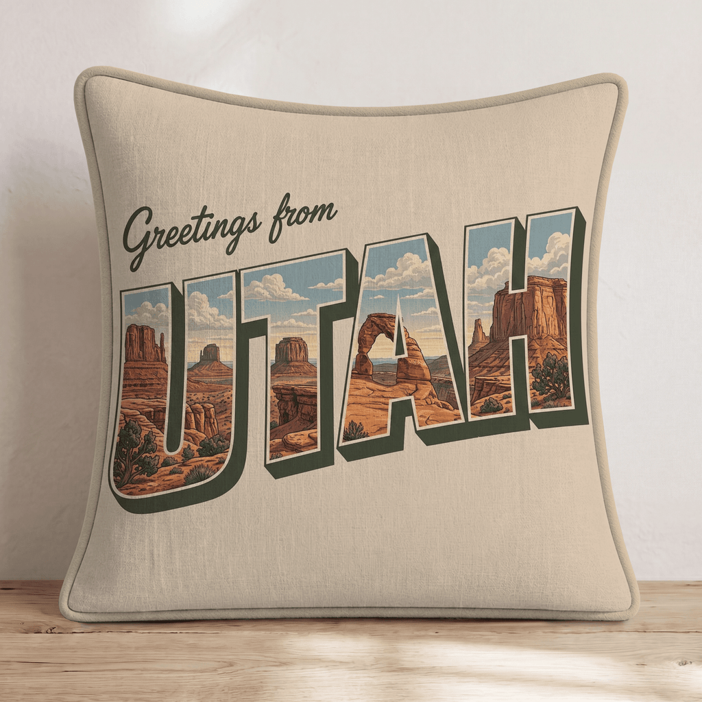 Greetings From Utah Throw Pillow - Hillcroft Home