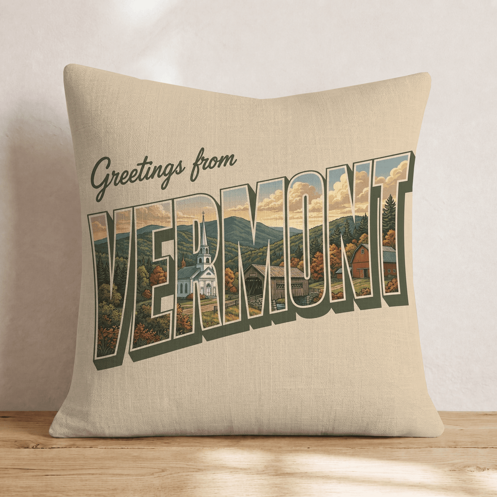 Greetings From Vermont Throw Pillow - Hillcroft Home