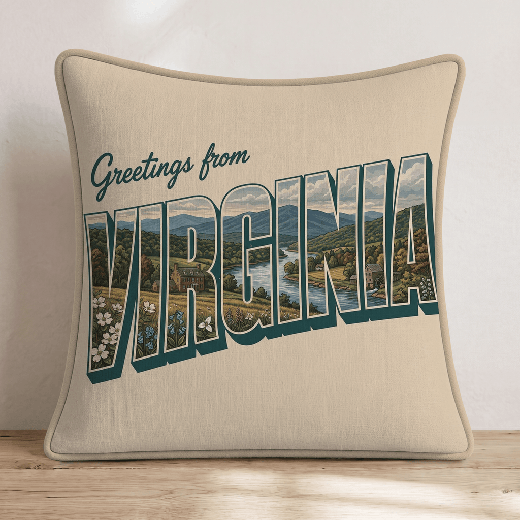 Greetings From Virginia Throw Pillow - Hillcroft Home