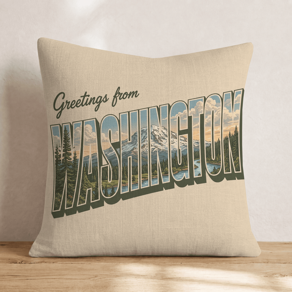 Greetings From Washington Throw Pillow - Hillcroft Home