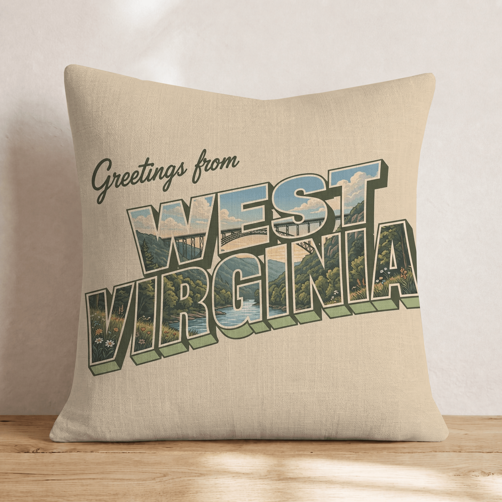 Greetings From West Virginia Throw Pillow - Hillcroft Home