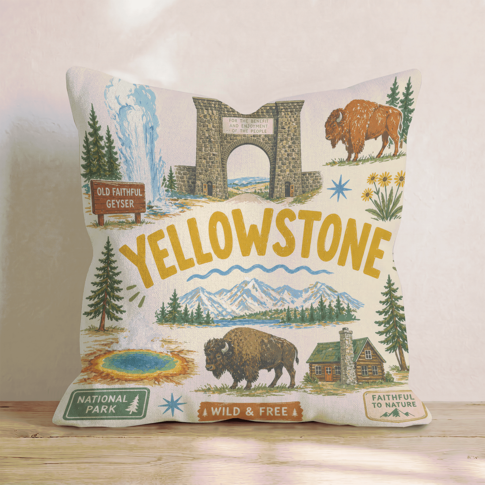 Greetings From Yellowstone Throw Pillow - Hillcroft Home