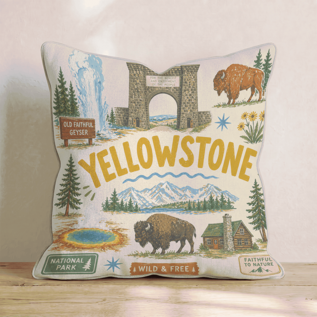 Greetings From Yellowstone Throw Pillow - Hillcroft Home