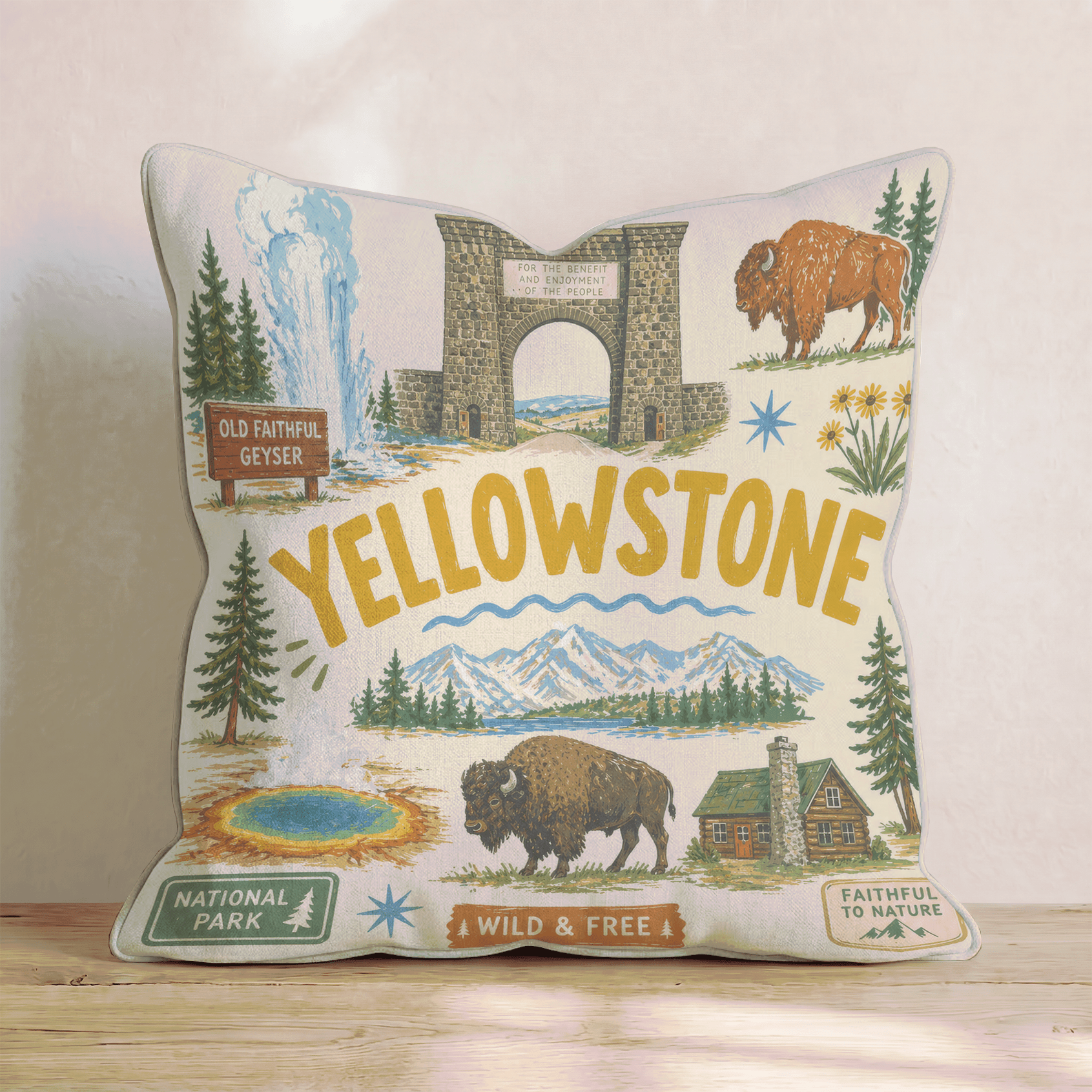 Greetings From Yellowstone Throw Pillow - Hillcroft Home