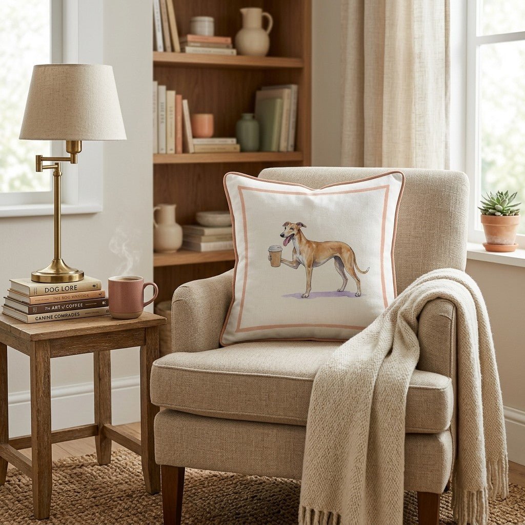 Greyhound Coffee Throw Pillow - Hillcroft Home