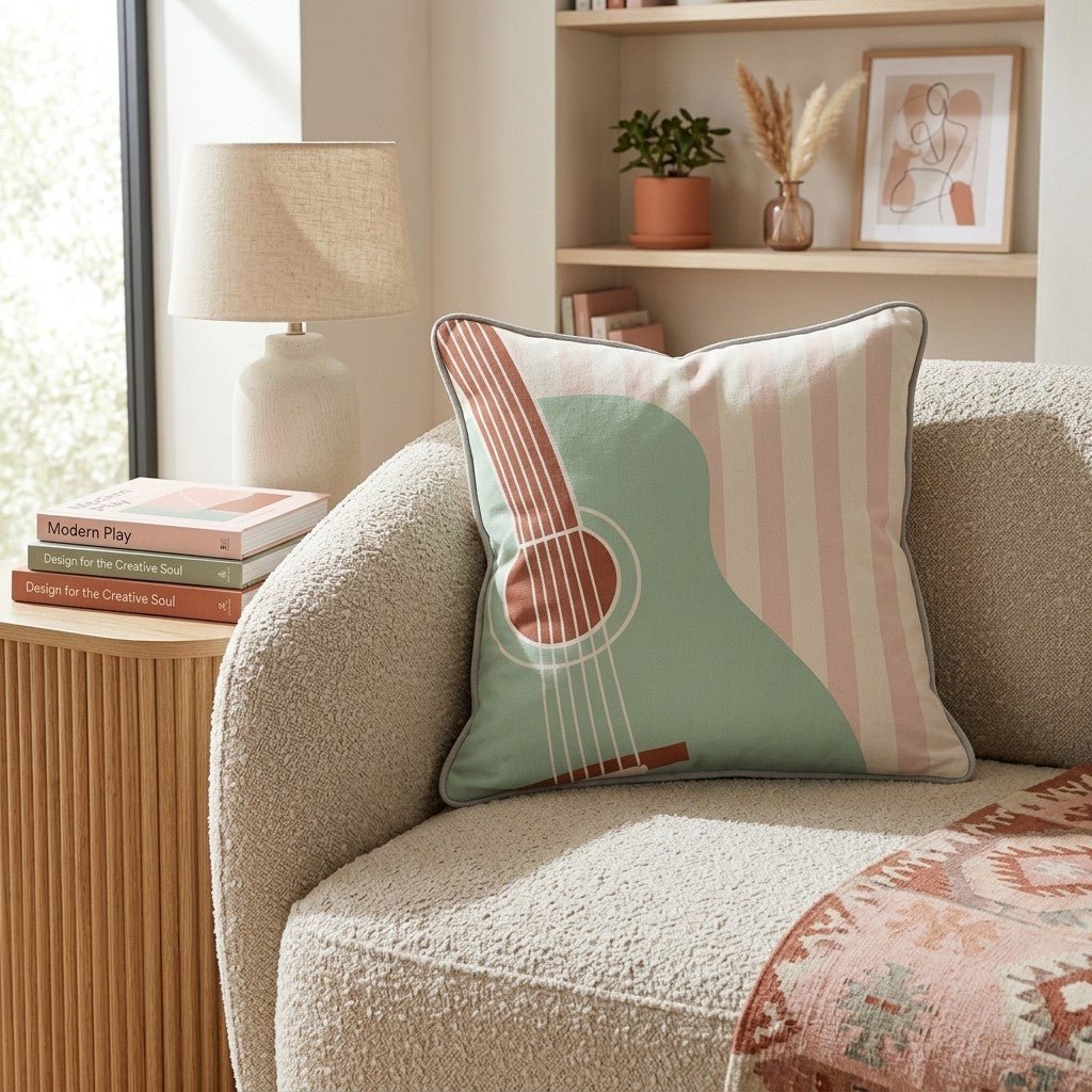 Guitar Girl Throw Pillow - Hillcroft Home