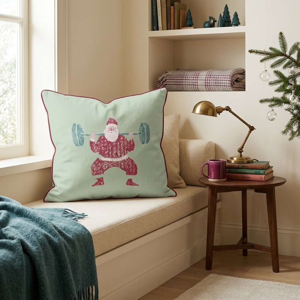 Gym Santa Throw Pillow - Hillcroft Home