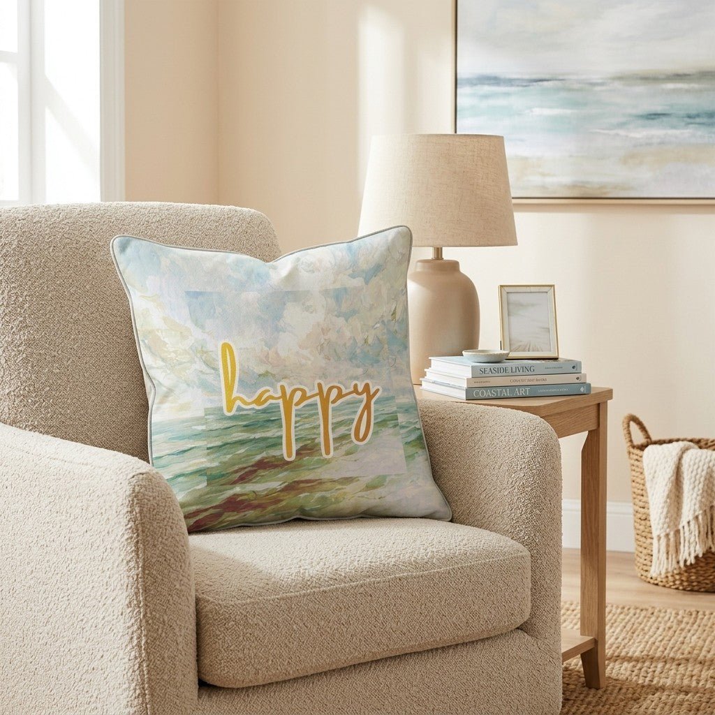 happy Throw Pillow - Hillcroft Home