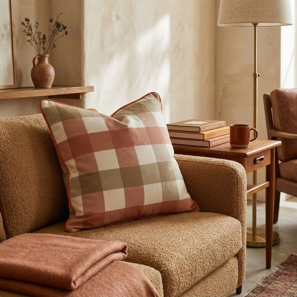 Harvest Olive & Rust Check Throw Pillow - Hillcroft Home