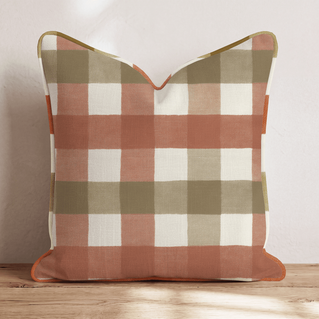 Harvest Olive & Rust Check Throw Pillow - Hillcroft Home