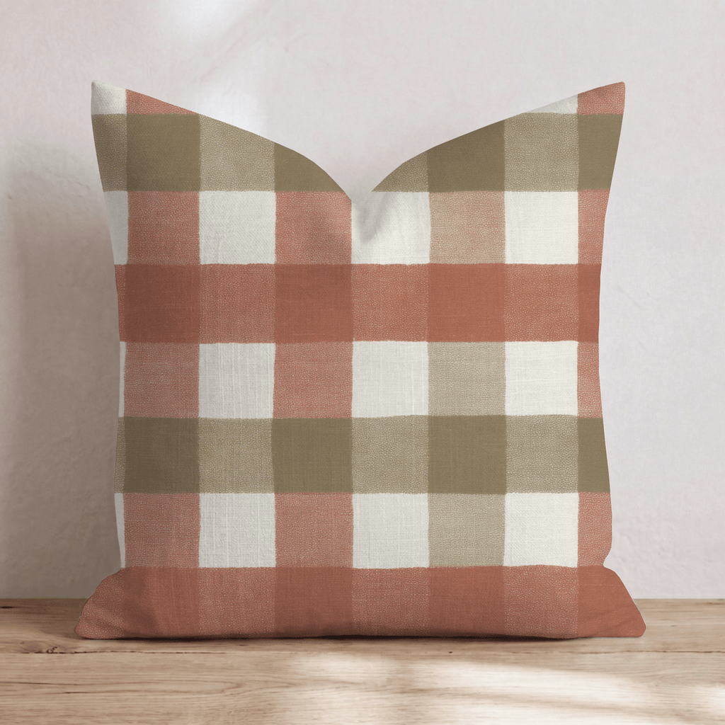 Harvest Olive & Rust Check Throw Pillow - Hillcroft Home