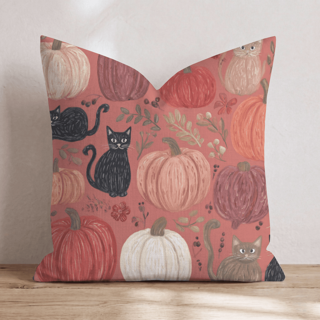 Harvest Pumpkin Cats Throw Pillow - Hillcroft Home